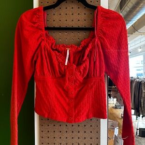 Free People Red Long Sleeve Women's Top